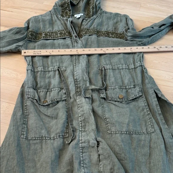 Sundance Grace Eyelet Hooded Linen Utility Jacket in olive green-M-Boho-Read - Picture 6 of 10